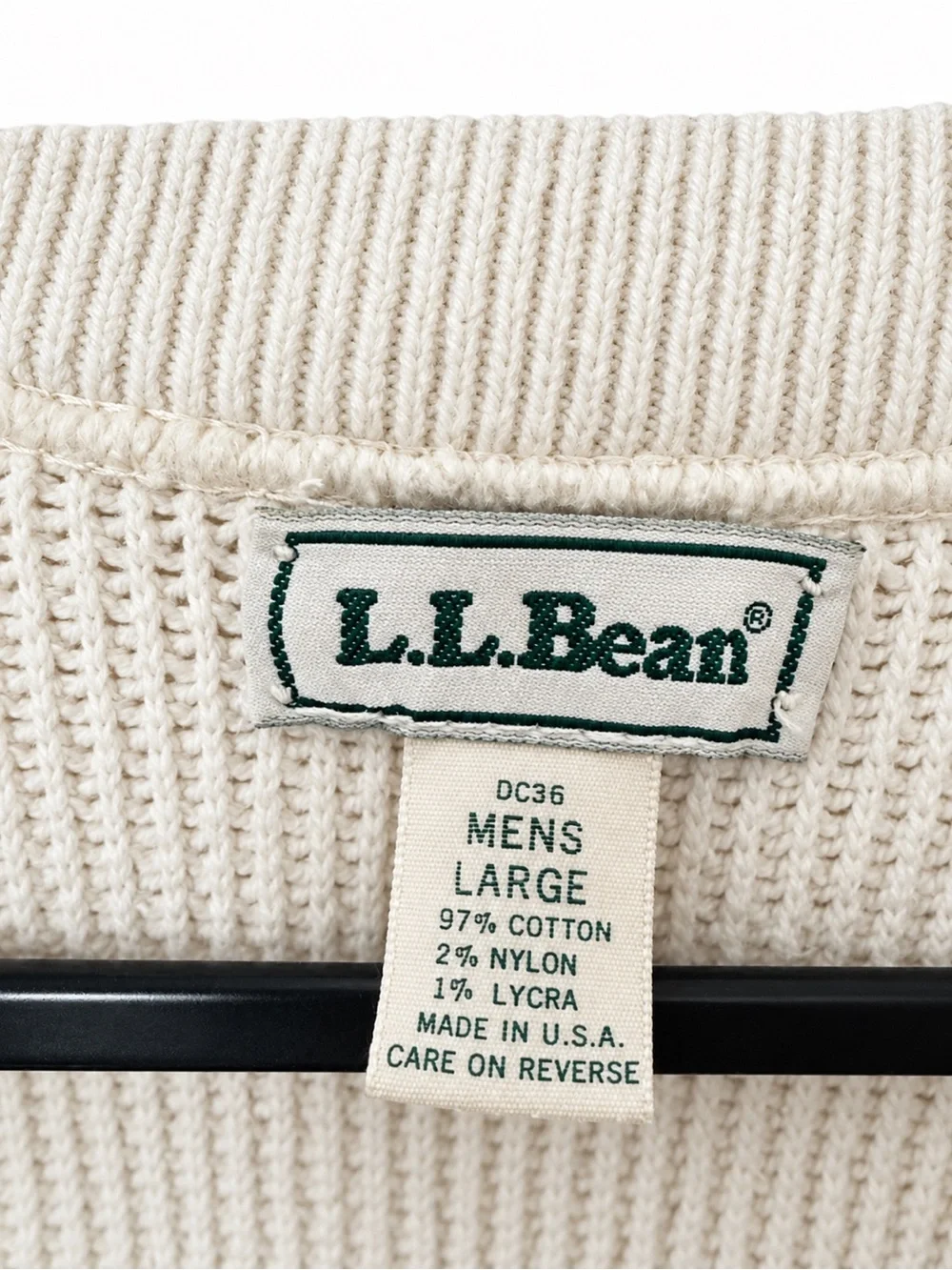 Vintage L.L.Bean Men’s Cream Cotton Henley Sweater Made USA 90s DC36 Coastal L